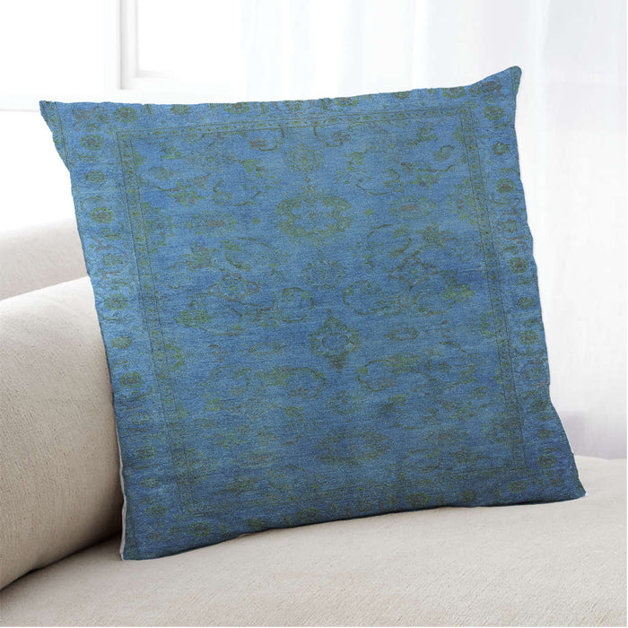 Lifestyle Image of Mid-Century Modern Urban Square Blue Ivy Blue Throw Pillow, 18 inch by 18 inch, pwurb3257