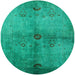 Round Machine Washable Industrial Modern Jade Green Rug, wshurb3258