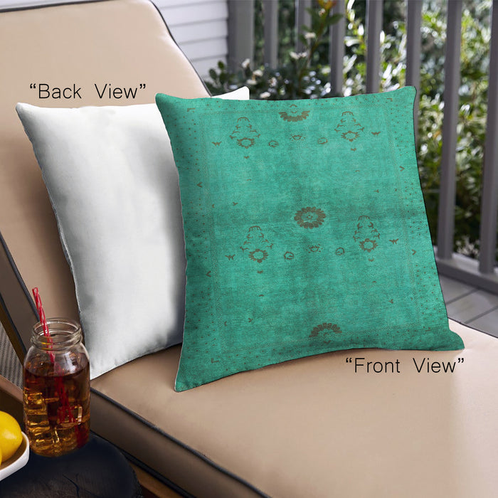 Front View of Mid-Century Modern Urban Square Jade Green Throw Pillow, 18 inch by 18 inch, pwurb3258