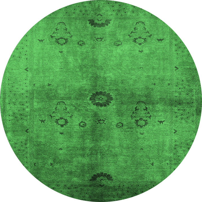 Round Machine Washable Oriental Emerald Green Industrial Area Rugs, wshurb3258emgrn
