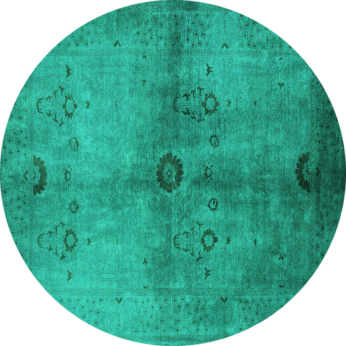 Round Machine Washable Oriental Turquoise Industrial Area Rugs, wshurb3258turq
