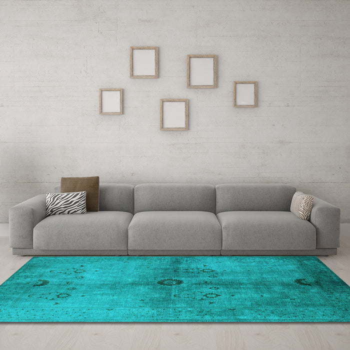 Machine Washable Oriental Light Blue Industrial Rug in a Living Room, wshurb3258lblu
