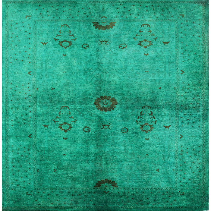 Square Machine Washable Industrial Modern Jade Green Rug, wshurb3258