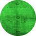 Round Machine Washable Oriental Green Industrial Area Rugs, wshurb3258grn