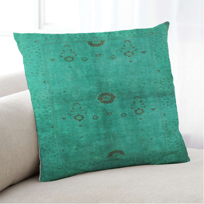 Lifestyle Image of Mid-Century Modern Urban Square Jade Green Throw Pillow, 18 inch by 18 inch, pwurb3258