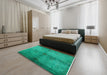 Machine Washable Industrial Modern Jade Green Rug in a Bedroom, wshurb3258