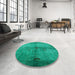 Round Machine Washable Industrial Modern Jade Green Rug in a Office, wshurb3258