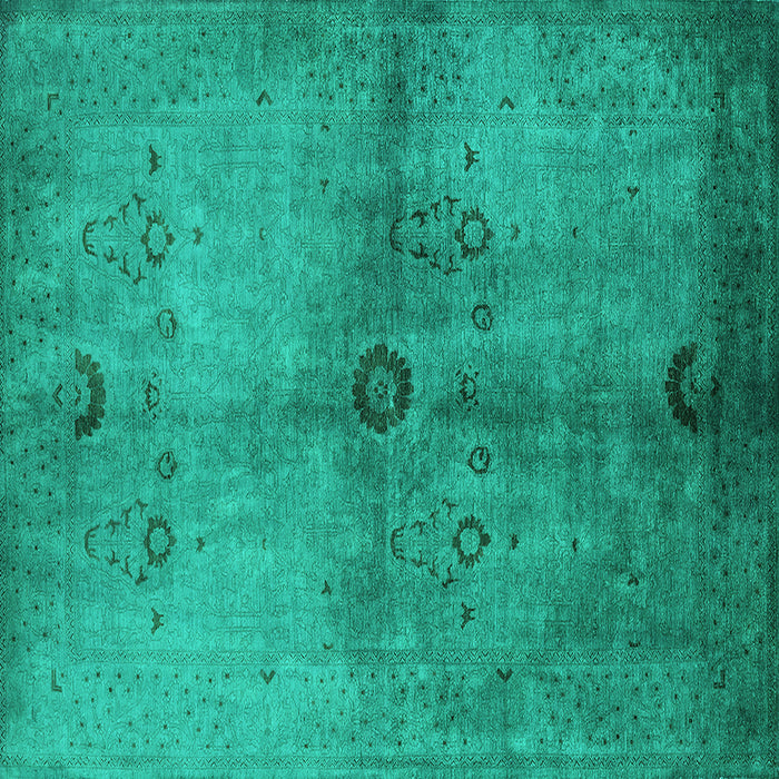 Square Machine Washable Oriental Turquoise Industrial Area Rugs, wshurb3258turq