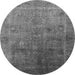 Round Machine Washable Oriental Gray Industrial Rug, wshurb3259gry