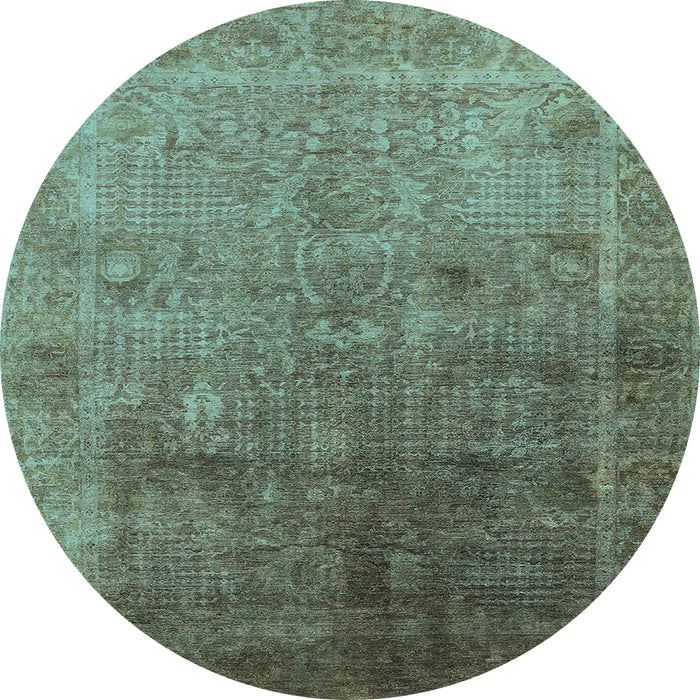 Round Machine Washable Oriental Light Blue Industrial Rug, wshurb3259lblu