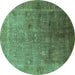 Round Oriental Turquoise Industrial Rug, urb3259turq