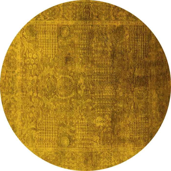 Round Machine Washable Oriental Yellow Industrial Rug, wshurb3259yw