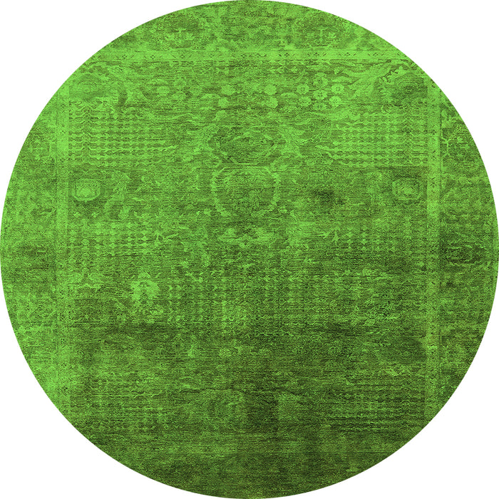 Round Machine Washable Oriental Green Industrial Area Rugs, wshurb3259grn