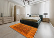 Mid-Century Modern Neon Orange Oriental Rug in a Bedroom, urb3260