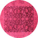 Round Machine Washable Oriental Pink Industrial Rug, wshurb3260pnk