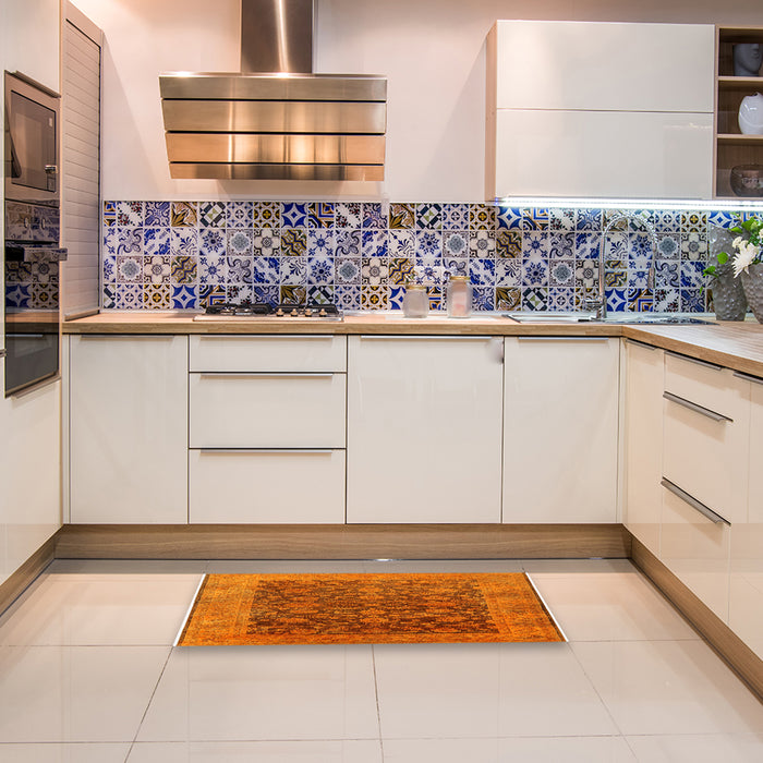 Mid-Century Modern Neon Orange Oriental Rug in a Kitchen, urb3260
