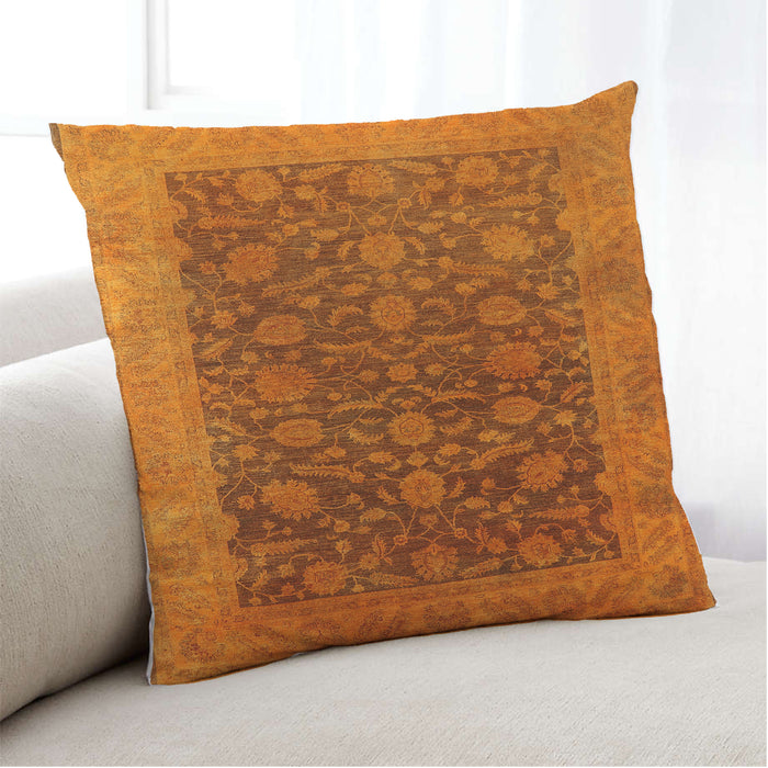 Lifestyle Image of Mid-Century Modern Urban Square Neon Orange Throw Pillow, 18 inch by 18 inch, pwurb3260