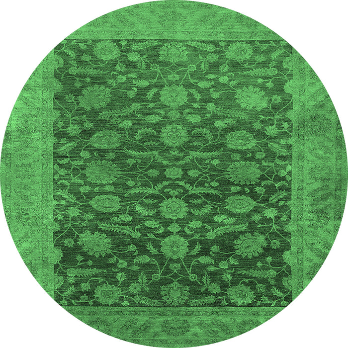 Round Machine Washable Oriental Emerald Green Industrial Area Rugs, wshurb3260emgrn
