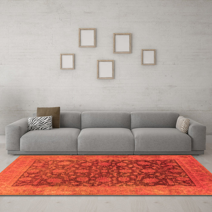 Machine Washable Oriental Orange Industrial Area Rugs in a Living Room, wshurb3260org