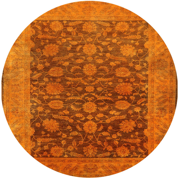 Round Mid-Century Modern Neon Orange Oriental Rug, urb3260