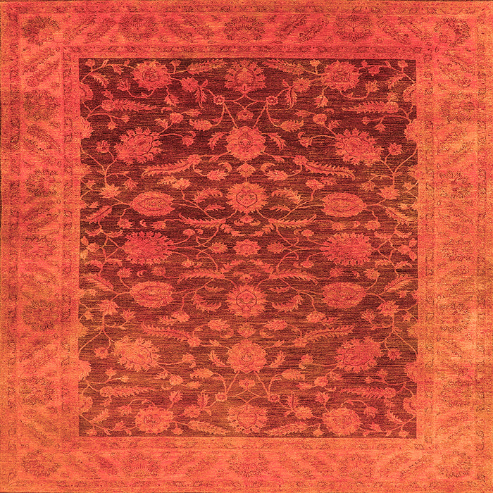 Square Machine Washable Oriental Orange Industrial Area Rugs, wshurb3260org