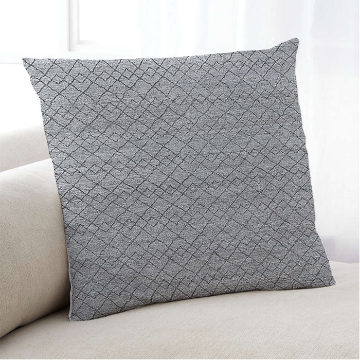 Lifestyle Image of Mid-Century Modern Urban Square Metallic Silver Gray Throw Pillow, 18 inch by 18 inch, pwurb333