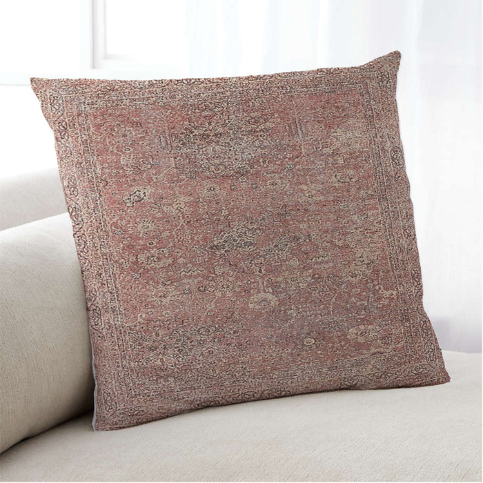 Lifestyle Image of Mid-Century Modern Urban Square Dark Salmon Pink Throw Pillow, 18 inch by 18 inch, pwurb368