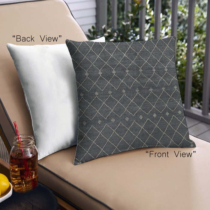 Front View of Mid-Century Modern Urban Square Midnight Gary Throw Pillow, 18 inch by 18 inch, pwurb375