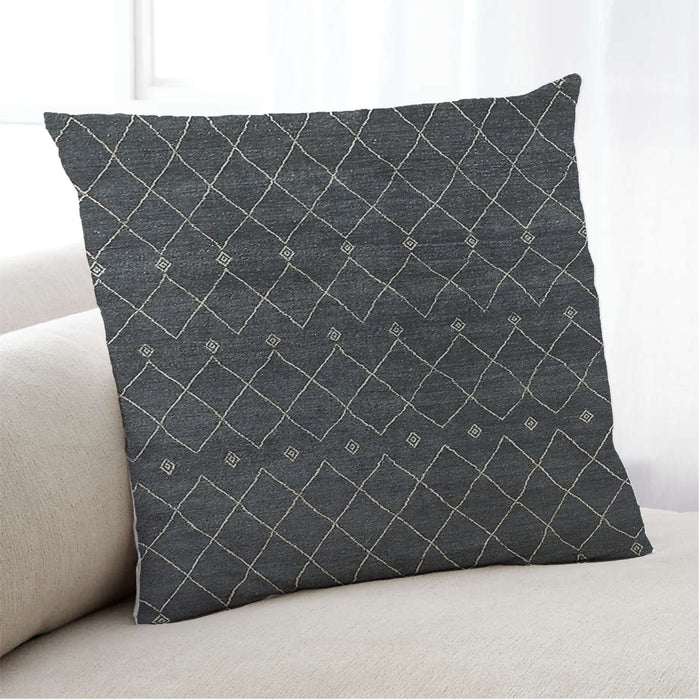 Lifestyle Image of Mid-Century Modern Urban Square Midnight Gary Throw Pillow, 18 inch by 18 inch, pwurb375