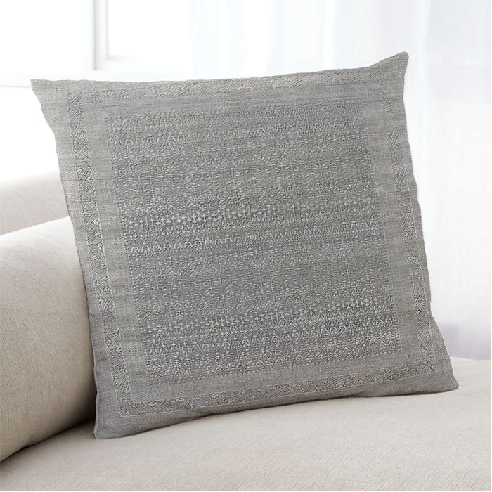Lifestyle Image of Mid-Century Modern Urban Square Pale Silver Gray Throw Pillow, 18 inch by 18 inch, pwurb378