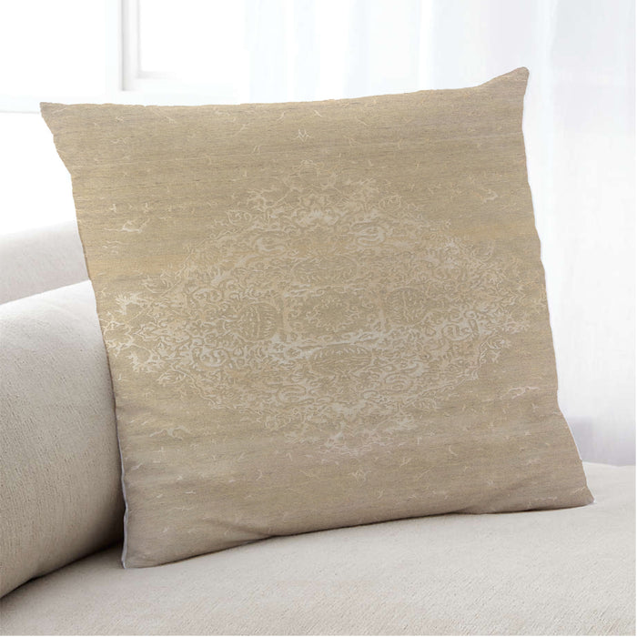 Lifestyle Image of Mid-Century Modern Urban Square Sandy Brown Throw Pillow, 18 inch by 18 inch, pwurb43