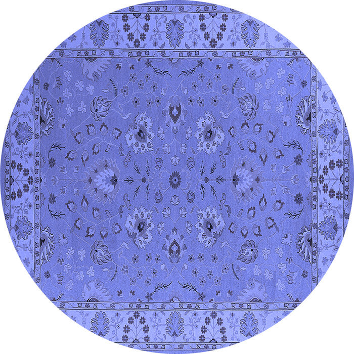 Round Machine Washable Oriental Blue Traditional Rug, wshurb448blu