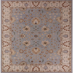 Square Mid-Century Modern Khaki Rose Pink Oriental Rug, urb448