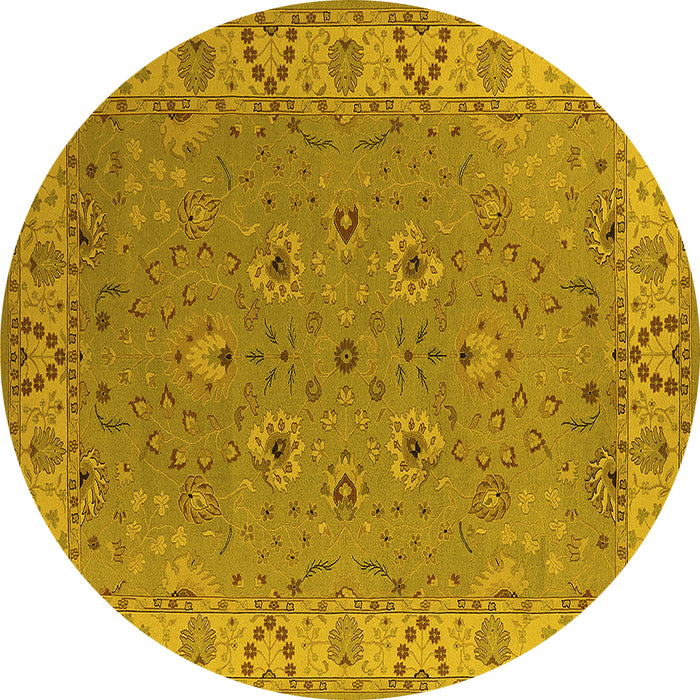 Round Machine Washable Oriental Yellow Traditional Rug, wshurb448yw