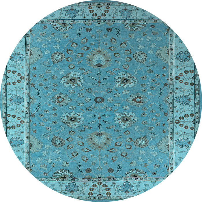 Round Machine Washable Oriental Light Blue Traditional Rug, wshurb448lblu