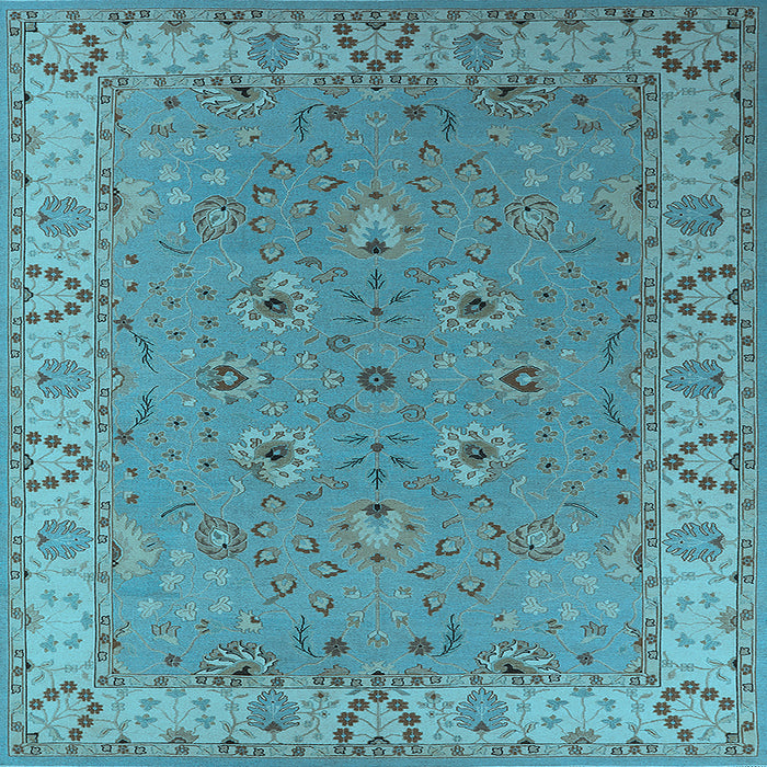 Square Machine Washable Oriental Light Blue Traditional Rug, wshurb448lblu