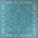 Square Machine Washable Oriental Light Blue Traditional Rug, wshurb448lblu
