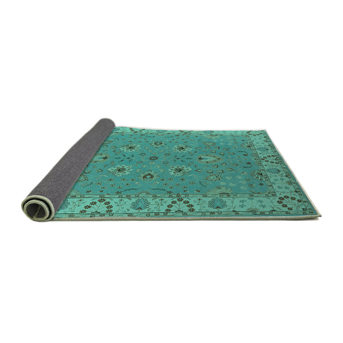 Sideview of Oriental Turquoise Traditional Rug, urb448turq
