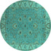 Round Machine Washable Oriental Turquoise Traditional Area Rugs, wshurb448turq