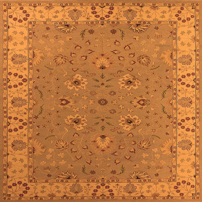 Square Machine Washable Oriental Orange Traditional Area Rugs, wshurb448org