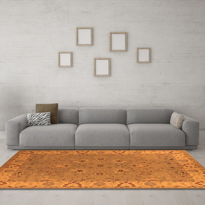 Machine Washable Oriental Orange Traditional Area Rugs in a Living Room, wshurb448org