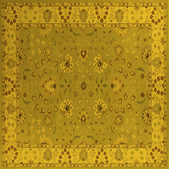 Square Machine Washable Oriental Yellow Traditional Rug, wshurb448yw