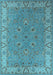 Machine Washable Oriental Light Blue Traditional Rug, wshurb448lblu