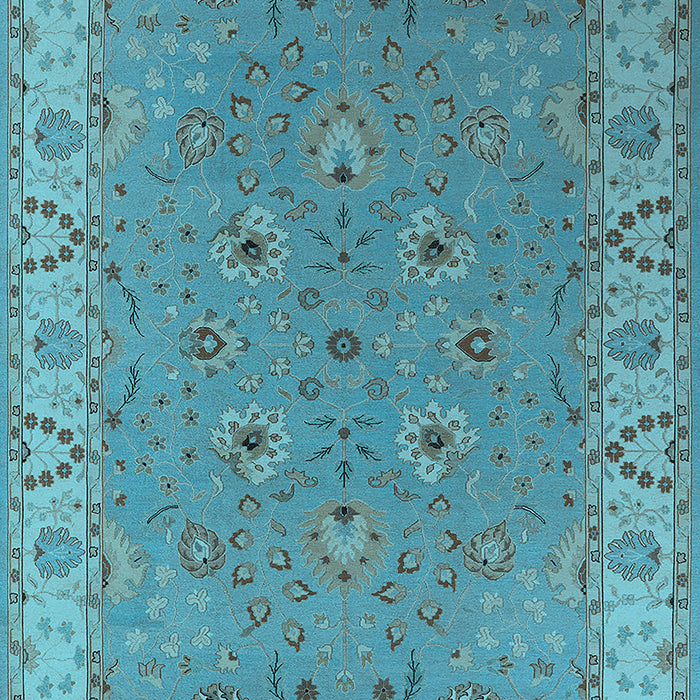 Machine Washable Oriental Light Blue Traditional Rug, wshurb448lblu