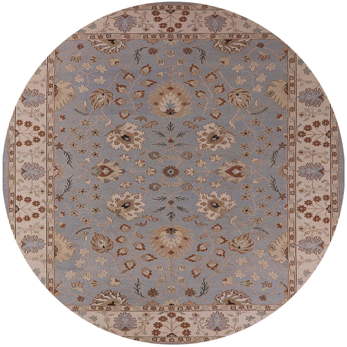 Round Mid-Century Modern Khaki Rose Pink Oriental Rug, urb448