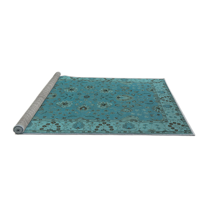 Sideview of Machine Washable Oriental Light Blue Traditional Rug, wshurb448lblu