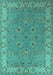 Machine Washable Oriental Turquoise Traditional Area Rugs, wshurb448turq