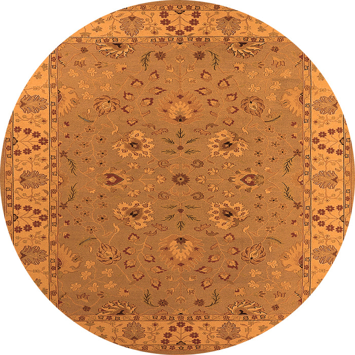 Round Machine Washable Oriental Orange Traditional Area Rugs, wshurb448org