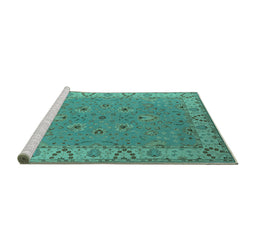 Sideview of Machine Washable Oriental Turquoise Traditional Area Rugs, wshurb448turq