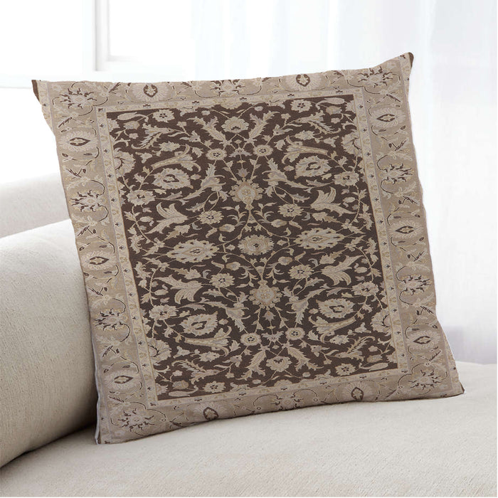 Lifestyle Image of Mid-Century Modern Urban Square Sangria Brown Throw Pillow, 18 inch by 18 inch, pwurb449